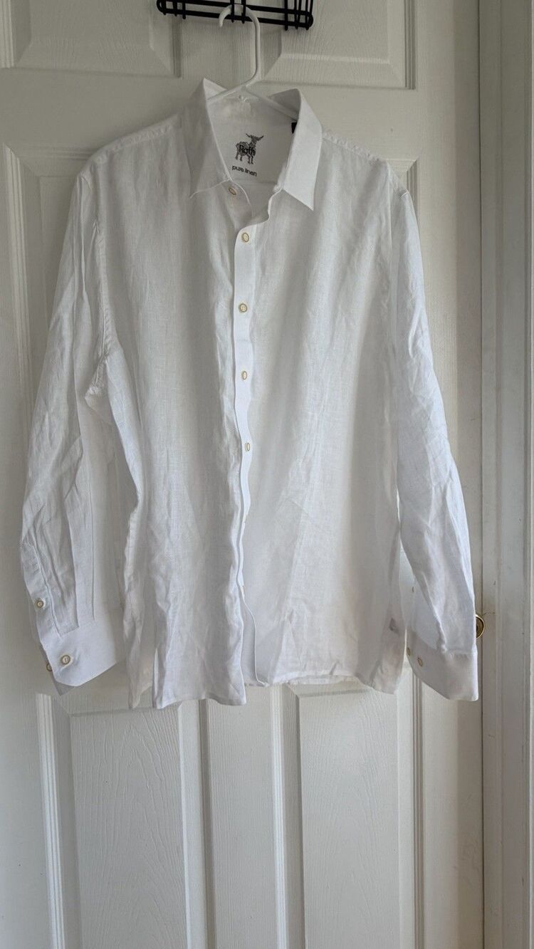Raffi Pure Linen Shirt Mens XL White Long Sleeve Button Up Lightweight Casual